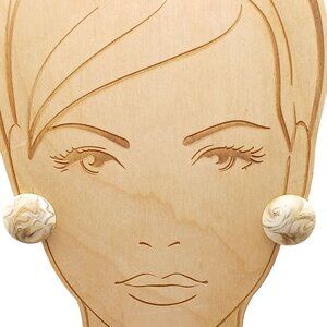Vintage Marbled Lucite Beige Swirl Clip-On Button Earrings